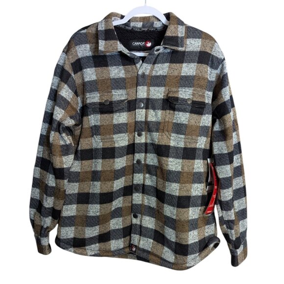 Men's NWT Canada Weather Gear sherpa lined shirt jacket, olive/black, size L